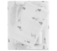 Sleep Philosophy True North - Sábanas de Franela, acogedoras, 100% algodón, ultrasuaves y Bonitas, esquinera elástica, tamaño King, para colchones de hasta 35,5 cm de Alto, 4 Piezas, esquiadores