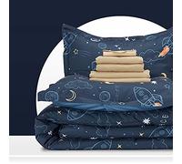 SLEEP ZONE Juego de edredón para niños, tamaño Individual, Juego de Ropa de Cama súper Lindo y Suave de 5 Piezas con edredón, sábana, Funda de Almohada y Funda (Cohete Espacial)