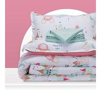 SLEEP ZONE Juego de Ropa de Cama Infantil Bed-in-A-Bag de Microfibra de fácil Cuidado, Juego de edredón y sábanas Ultra Suave con Fundas de Almohada, 7 Piezas, Castillo de Princesa para niñas, Rosa,