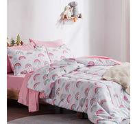 SLEEP ZONE Juego de Ropa de Cama para niños, Microfibra de fácil Cuidado, Juego de edredón y sábanas Ultra Suave con Fundas de Almohada, 5 Piezas, arcoíris, Blanco/Rosa, tamaño Individual