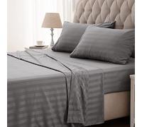 SLEEP ZONE Juego de sábanas refrescantes a Rayas tamaño Queen, Juego de sábana encimera y Fundas de Almohada, 4 Piezas, sábana súper Suave, fácil Cuidado, Bolsillo Profundo (Gris Gaviota, Queen)