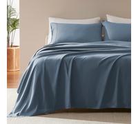 SLEEP ZONE Nanotex Super Soft Cooling Queen Bed Sheets Set 4 Piece - Easy Care Fitted Flat Sheet & Pillowcase Sets - Wrinkle Free, Fade Resistant, Deep Pocket 16" (Flint Blue, Queen)