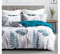 SLEEPBELLA Edredón tamaño Queen, 600 Hilos, algodón Azul Floral con patrón de Hojas Caqui y Gris, Juego de edredón Reversible Blanco, Juego de Ropa de Cama Alternativo de plumón de 3 Piezas (Queen,