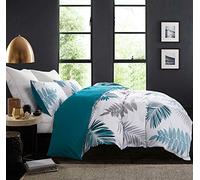 SLEEPBELLA - Funda nórdica Reversible, algodón de 600 Hilos, Estampado Vegetal de Hojas, tamaño Full, Verde Azulado, Hojas