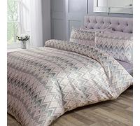 Sleepdown Chevron Jacquard Zig Zag Geométrico Rayas Suave Rosa Gris Lujo Edredón Juego de Ropa de Cama con Fundas de Almohada - Doble (200 cm x 200 cm)