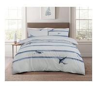 Sleepdown Coastal Birds Waves - Juego de Funda de edredón de 100% algodón, Color Blanco y Azul