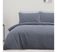 Sleepdown Funda de edredón 100% algodón puro de pizarra teñida lisa, juego de cama, suave y fácil de cuidar, tamaño king (230 cm x 220 cm)