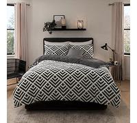 Sleepdown Geo - Juego de Funda de edredón y Funda de Almohada (220 x 230 cm), Color Gris Oscuro y Blanco