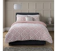Sleepdown Geo-Juego edredón y Fundas de Almohada (200 x 200 cm), Color, Poliéster, Blush Rosa Blanco, Doublé
