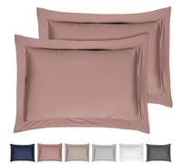 Sleepdown Juego de 2 Fundas de Almohada Oxford 100% satén de algodón, antialérgicas de 300 Hilos, Ropa de Cama de Lujo, Color Rosa Rubor, 50 x 75 cm