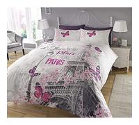 Sleepdown - Juego de Cama, con diseño de Paris, Funda de edredón y Funda de Almohada, impresión Digital, para Dormitorio, (tamaño Doble)