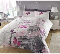 Sleepdown - Juego de Cama, con diseño de Paris, Funda de edredón y Funda de Almohada, impresión Digital, para Dormitorio, (tamaño Individual), Color Gris, suelto