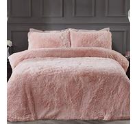 Sleepdown - Juego de cama, funda de edredón y funda de almohada, de pelo sintético de lujo, supersuave y de fácil cuidado, color rosa, para cama Super King (220 cm x 260 cm)