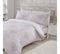 Sleepdown Hearts-Bedding Natural Juego de Cama Reversible con Corazones Decorativos y Fundas de Almohada, Mezcla de algodón, tamaño, Color, Super Size King Duvet Set