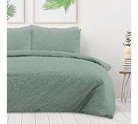 Sleepdown Juego de Funda de edredón de 100% algodón Puro, Color Verde Salvia, Funda de edredón y Funda de Almohada, Suave de fácil Cuidado, Individual (135 x 200 cm)