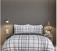 Sleepdown Juego de Funda de edredón Reversible 100% algodón Puro a Cuadros Negro Natural, Funda de Almohada, Suave y fácil Cuidado, tamaño King (230 x 200 cm)