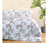 Sleepdown Juego de Funda de edredón Reversible con diseño de Cachemira, Color Blanco y óxido de Elefante con Fundas de Almohada, tamaño King (230 x 220 cm)