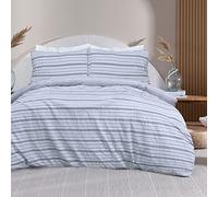 Sleepdown Juego de Funda de edredón Reversible de Rayas de Seersucker Gris, Juego de Ropa de Cama, Suave y fácil Cuidado, Doble (200 x 200 cm)
