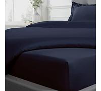 Sleepdown Sábana Bajera Ajustable de 100% algodón, Suave y acogedora, 40 cm, extraprofunda, 300 Hilos, Ropa de Cama de Lujo, Ropa de Cama, Color Azul Marino, Individual
