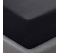 Sleepdown Sábana Bajera Ajustable de Color Liso Suave, térmica, cálida, cómoda, Ropa de Cama, Super King, Color Negro, Microfibra de poliéster