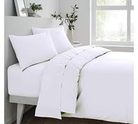 Sleepdown Sábana Bajera Ajustable súper Suave y acogedora de fácil Cuidado de polialgodón, Ropa de Cama de Lujo de 25 cm de Profundidad, no Necesita Planchado, Color Blanco - Super King