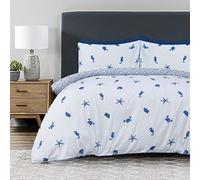 Sleepdown Sea Shore - Juego de Funda de edredón Reversible con diseño de Ondas náuticas, Color Blanco y Azul, matrimonio