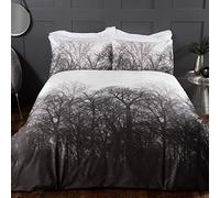 Sleepdown Winter Forest Trees Serene Scene Impreso Suave cálido Terciopelo Blanco carbón Gris edredón Juego de Cama con Fundas de Almohada - Doble (200 cm x 200 cm), Poliéster, Doublé