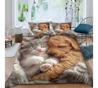 sleeping animal style Funda de Edredón Microfibra 3 Piezas Compuesto Impresión 3D Cierre de sleeping animal estilo Funda Edredon Fundas de Almohada Suave Antialérgica for jóvenes Single（140x200cm）