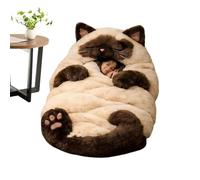 Sleeping Bag - 175x80cm Warm Cute Cat Washable for Indoors | Fleece Lining with Cartoon Animal Embroidery & Oversized Hood for Bedroom, Guest Rooms, Dormitories and Cold Weather Napping