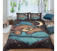 Sleeping cartoon style Funda de Edredón Microfibra 3 Piezas Impresión 3D Cierre de Sleeping dibujo animado estilo Funda Edredon Fundas de Almohada Lavables Transpirable for niños Single（140x200cm）