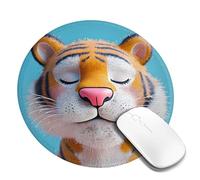 Sleeping Cartoon Tiger Head - Alfombrilla de ratón de goma antideslizante de 8 pulgadas con forma redonda, superficie cómoda para oficina, juegos y estudio, 2 unidades