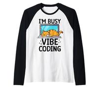 Sleeping Cat Vibe Coding Divertido Programador AI Desarrollador Humor Camiseta Manga Raglan
