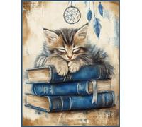 Sleeping Kitten on Vintage Books Composition Notebook: Aesthetic Cat Lover Journal - 8.5 x 11 Inch 130 Pages - Large College Ruled Lined Paper for ... Bookworms - Cozy Dark Academia Style Cover