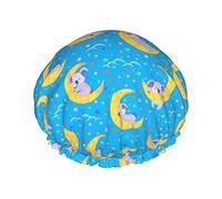 Sleeping koala on the moon Gorros de ducha para mujer Gorro de ducha impermeable reutilizable Gorro de baño de doble bLayers Gorro de baño de ducha elástico con forro de Peva suave y cómodo Gorro de
