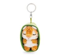 Sleeping Pets 63162 - Llavero Tigre, 8 cm, en su cestita, Multicolor, Fiel acompañante de Peluche para Mochila o Bolso, Llavero para pequeños y Mayores