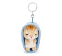 Sleeping Pets 63163 - Llavero león, 8 cm, en su cestita, Multicolor, Fiel acompañante de Peluche para Mochila o Bolso, Llavero para pequeños y Mayores