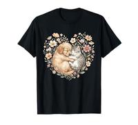 Sleeping Puppy Kitten Heart Floral Boho Nature Camiseta