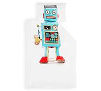 SLEEPWISE Juego de ropa de cama infantil de 135 x 200 cm, certificado Öko-Tex, 2 piezas, funda de almohada 80 x 80 cm, microfibra extrasuave, juego de ropa de cama infantil con cremallera, Robot