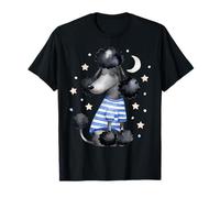 Sleepy Black Caniche Stars and Moon Dog Lover Pijama para Dormir Camiseta