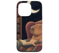 Sleepy Capybara Book Lover Noche Biblioteca Luna Carcasa para iPhone 13 Pro
