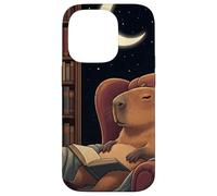 Sleepy Capybara Book Lover Noche Biblioteca Luna Carcasa para iPhone 14 Pro