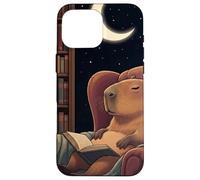 Sleepy Capybara Book Lover Noche Biblioteca Luna Carcasa para iPhone 16 Pro MAX