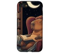 Sleepy Capybara Book Lover Noche Biblioteca Luna Carcasa para iPhone SE (2020) / 7/8