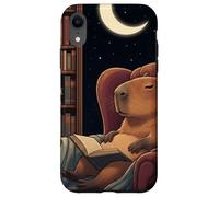Sleepy Capybara Book Lover Noche Biblioteca Luna Carcasa para iPhone XR