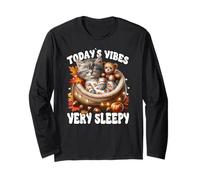 Sleepy Cat For Women Men & Kids Fall Vibes For Kitten Lover Manga Larga
