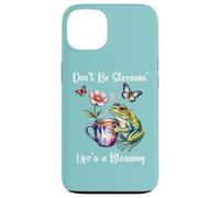 Sleepy Cute Frog Dont Be Stressin Lifes a Blessing Butterfly Carcasa para iPhone 13