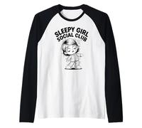 Sleepy Girl Social Club Cozy Pijama Humor Lindo Camiseta Manga Raglan