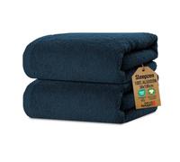 SLEEPZEN - Juego de Toallas de Baño 50x100, Juego de 2 - Azul Poseidón, Algodón Orgánico Certificado Gots - 500 gsm - Ultra absorbentes - Extra Suaves - Fabricadas en Portugal - Certificadas Oeko-Tex