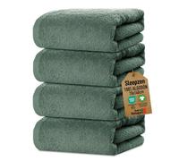 SLEEPZEN - Juego de Toallas de Baño 70x140, Juego de 4 - Green Bay, en Algodón Orgánico Certificado Gots - 500 g/m² - Ultra absorbentes - Extra Suaves - Fabricadas en Portugal - Certificadas Oeko-Tex