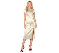 Sleeveless Backless Maxi Dress for Wedding Guest with Cowl Neck Open Back and Silk Tie Formal Prom Dresses for Women(Beige,M)